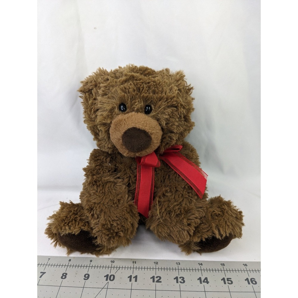 Aurora Brown Bear Plush 10 Inch 2021 Red Ribbon Stuffed Animal‎ Toy